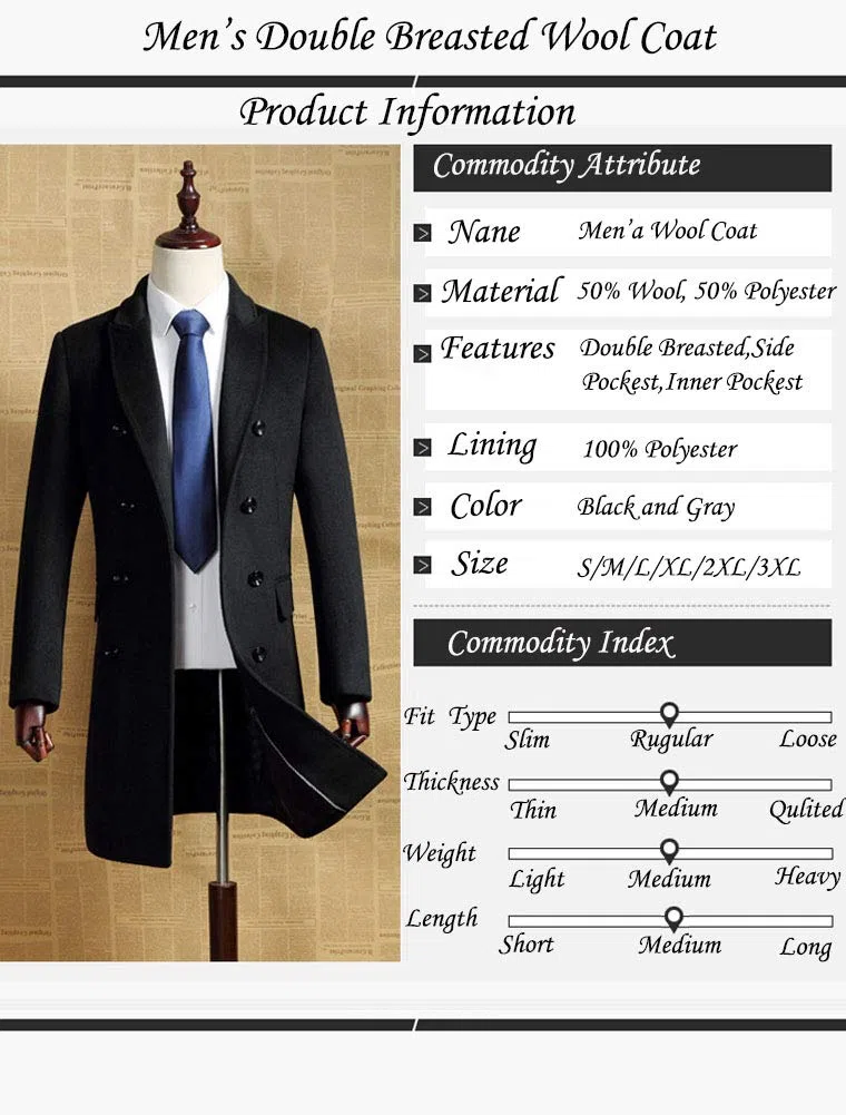 FTCayanz Manteau Homme Laine Trench Classique Business Parka Décontracté Mi-longue Duffle-Coat