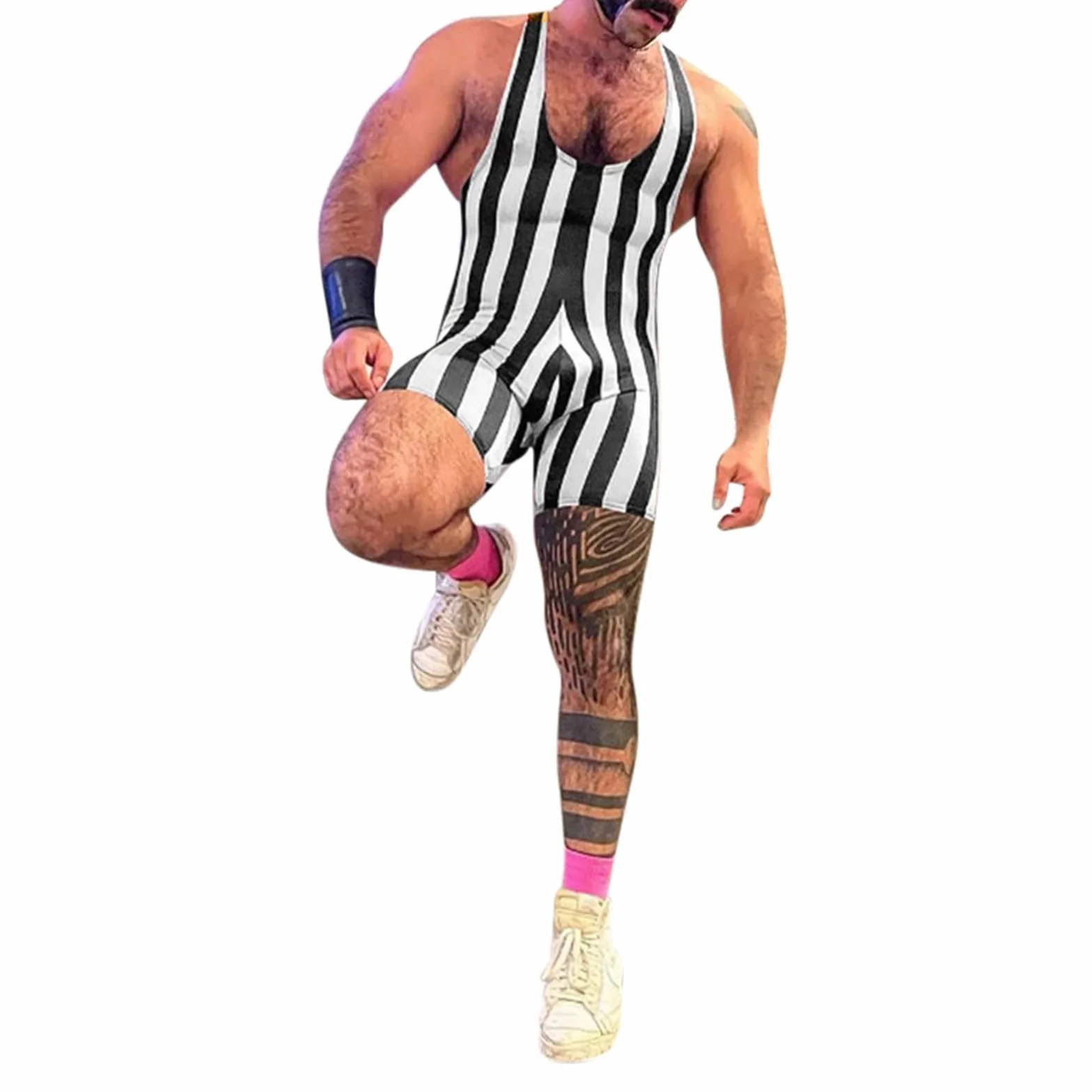 2025 Homme Printemps Été Sportswear Rayé Fitness Corps Conception Combinaison Gymnastique Vêtements Sexy Maison Vêtements Costume Adulte Combinaison