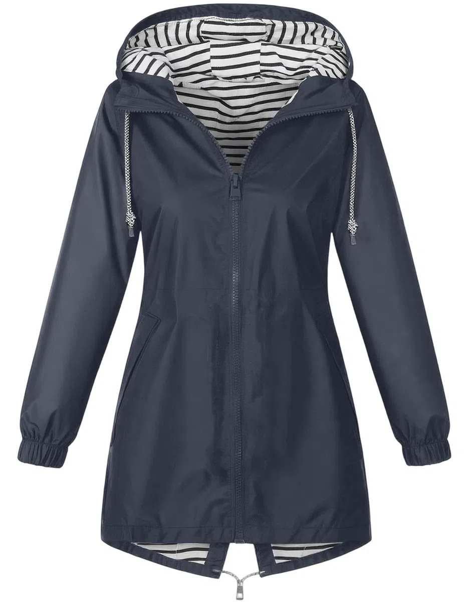 Veste Imperméable Femme À Capuche Léger Coupe-Vent Respirant Blouson de Pluie Mi-Saison Fermeture Éclair Poches Veste de Plein Air Randonnée Coupe-Vent Pliable Uni Quotidien Confortable Élégant