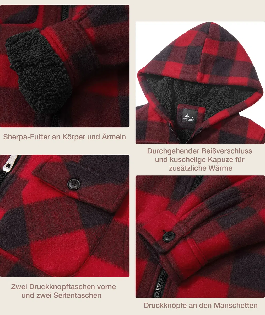 zitysport Veste Chemise Garçon Épaisseur Hoodie Veste à Carreaux Enfants avec Fermeture Flanelle Chaude Garçons Sweat Capuche Extérieure Vestes d'hiver Doublées Pour Garçon Poche