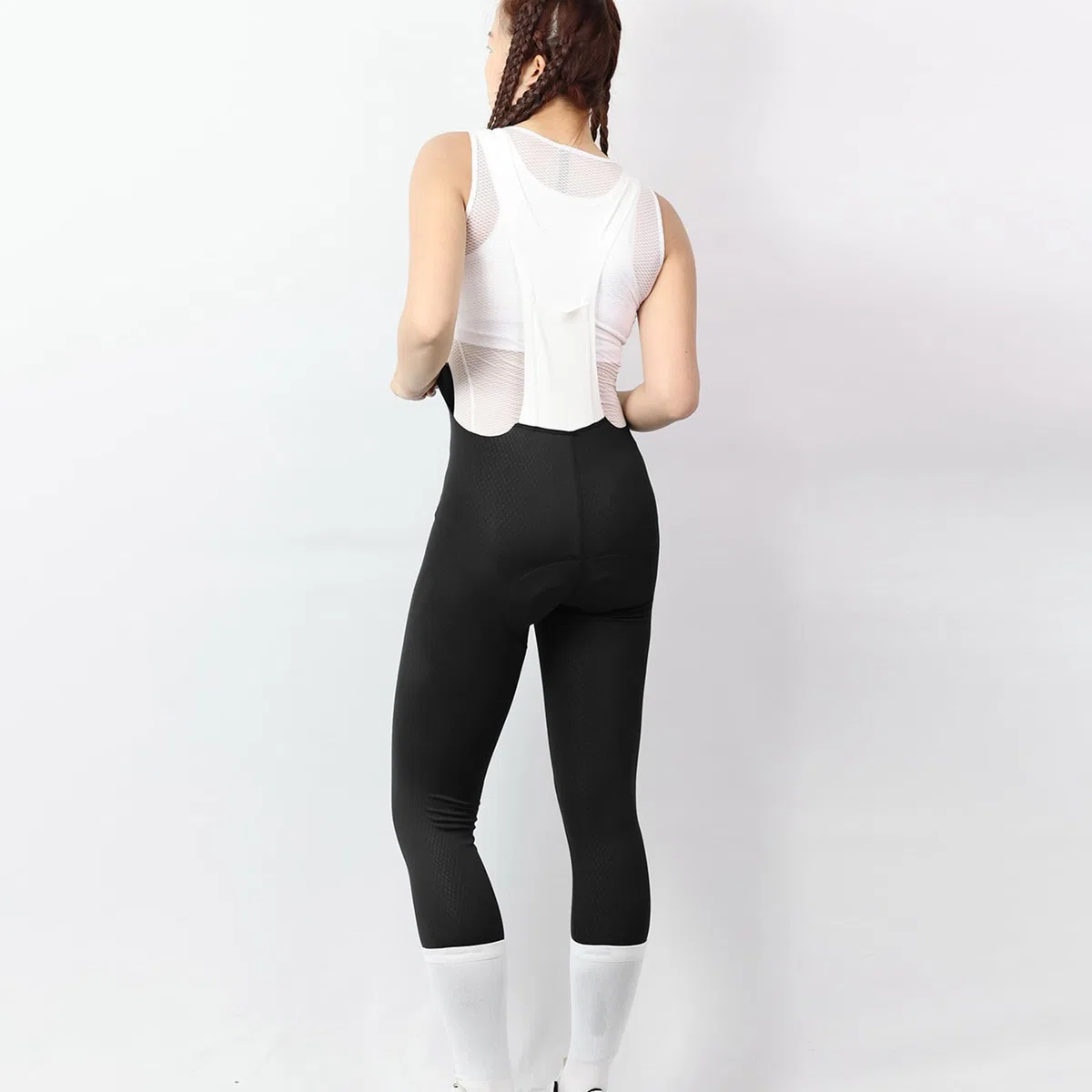 Cuissard Long Femme Cyclisme avec Bretelles, Séchage Rapide, Combinaison VTT Rembourrée, Cuissard Vélo Route Respirant,Black-L