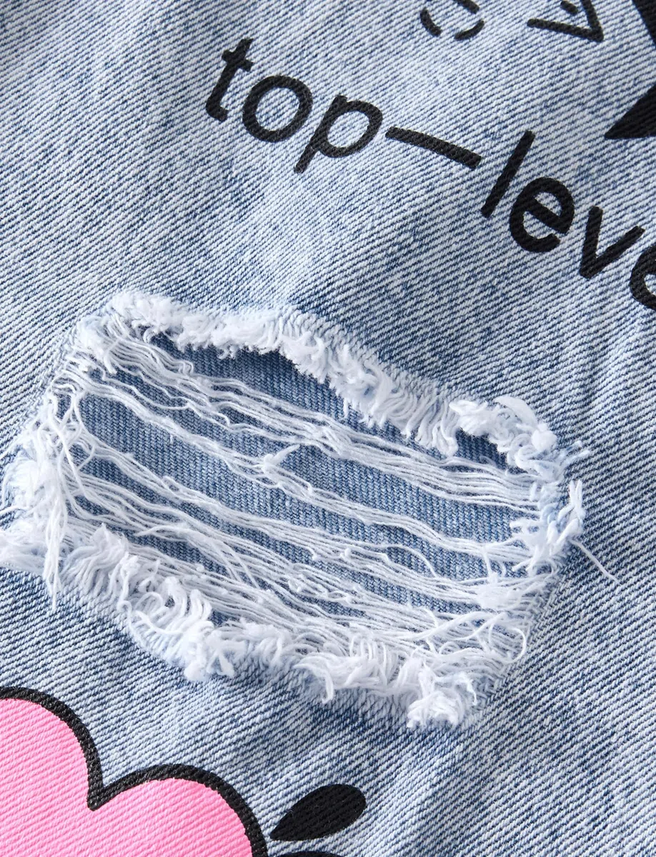 SEAUR Jeans Déchirés pour Filles Taille Haute Denim Jeans Y2K élastique Baggy Casual Ados Fille 5-14 Ans Trousers Pants