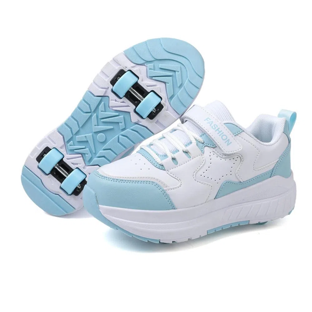 Hiseng Chaussure Roller Fille, Basket Roller pour Enfan Chaussure a Roulette Garcon Fille Garçons Chaussures Roller Roues Basket a Roulette Adolescents pour Extérieur, Rose Bleu Ciel Noir 31-40EU