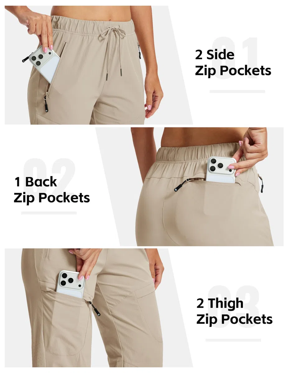 MoFiz Pantalons de Randonnée Femme Outdoor Cargo Trekking Travail Pantalon Déperlant avec 5 Poches Zippées