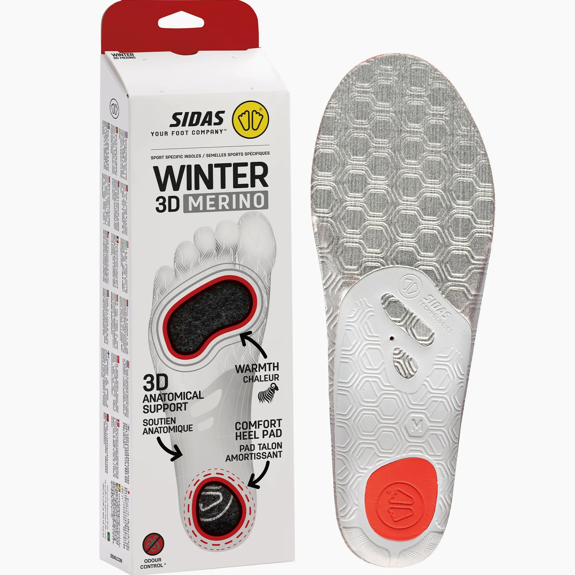 Sidas Semelles laine Merinos, Winter 3D, Pour le Ski et les Activités hivernales, Semelles Isolantes et Confort, Garder les pieds au chaud, Stabilité du Pied avec la coque EVA, pour Homme et Femme