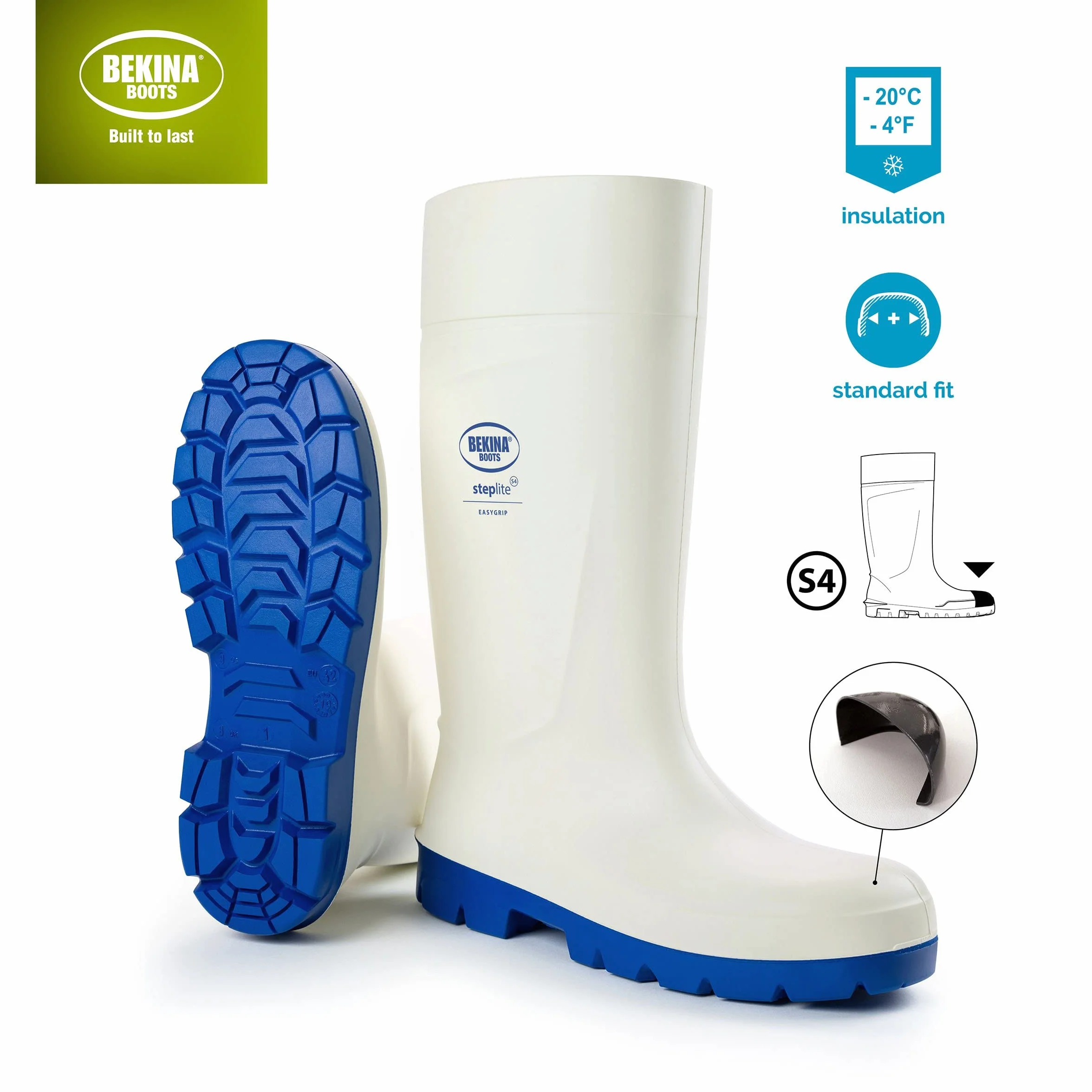 Bekina Bottes de sécurité avec Embout de sécurité pour l'industrie Alimentaire, Facile à désinfecter, y Compris la Semelle intérieure pour Les Pieds Chauds et secs, Confort, Blanc, EU 45