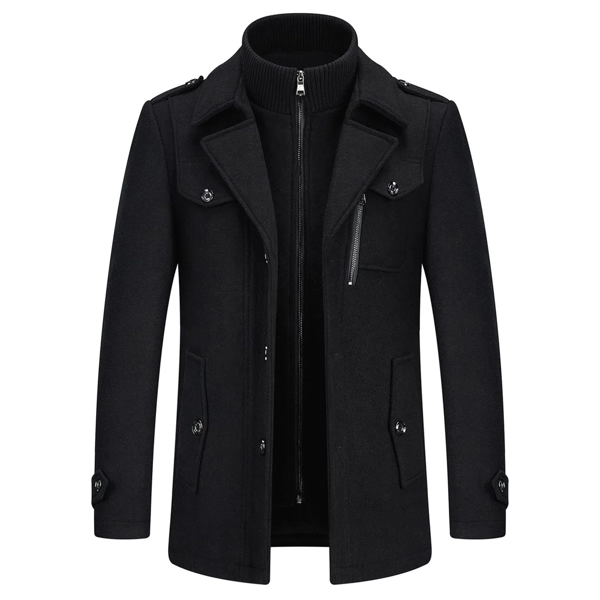 KUDORO Manteau Homme Mi-Long en Laine Chaud pour Hiver Trench Coat Classique Parka Pardessus Caban Slim Fit Business Duffle-Coats Coup-Vent Revers Overcoat