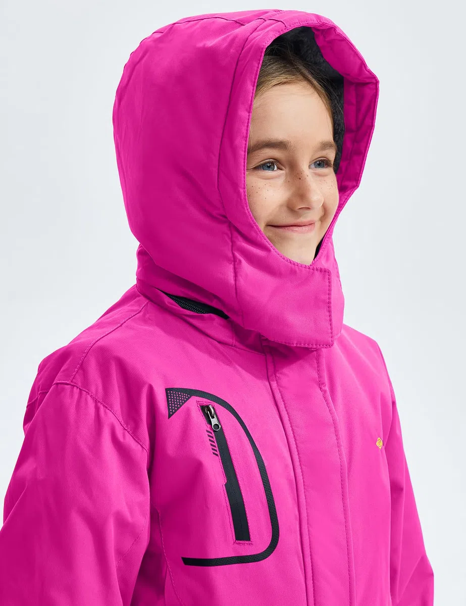 GEMYSE Veste de Ski Imperméable de Montagne pour Fille Manteau d'hiver Extérieur en Polaire Coupe-Vent avec Capuche
