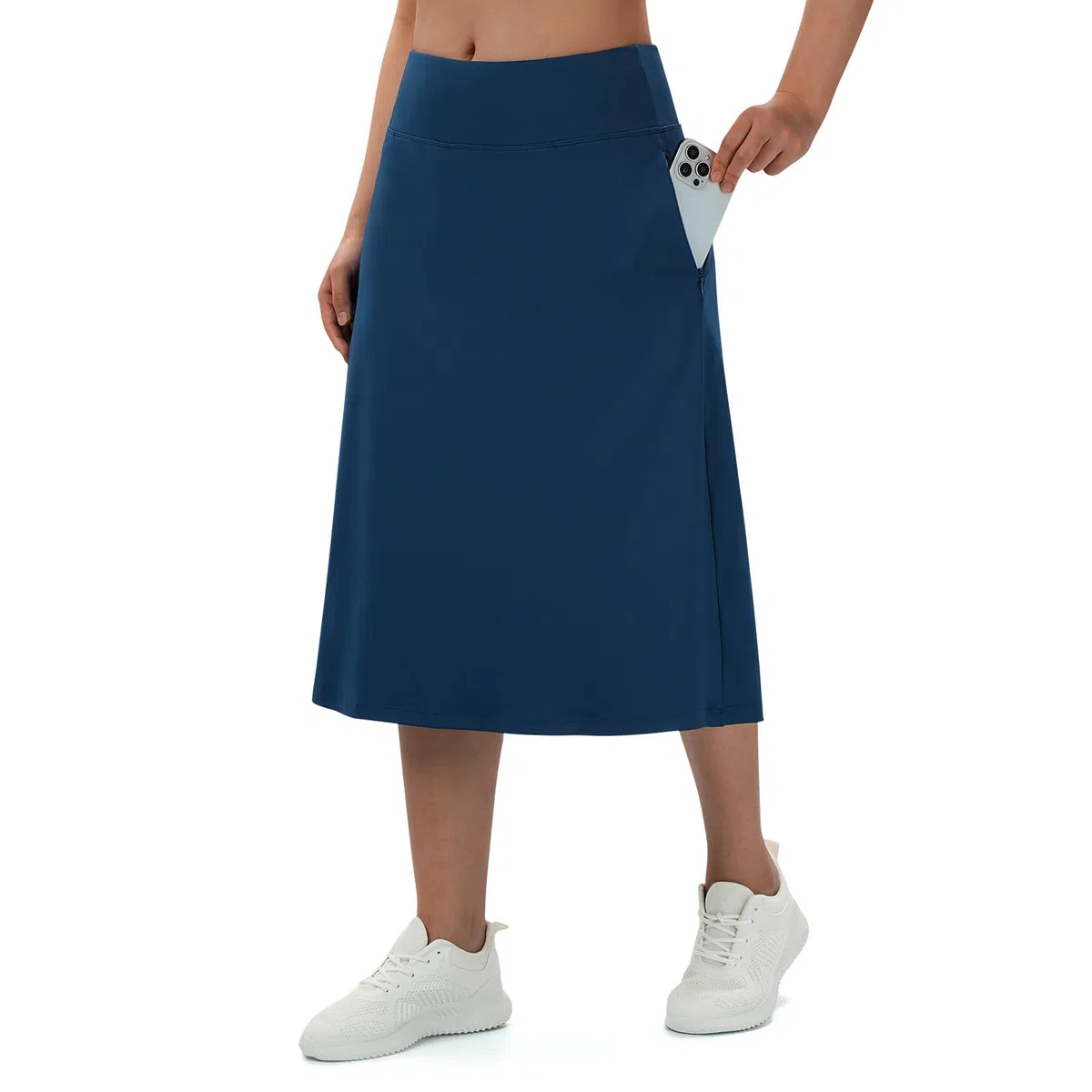 Turnhier Jupe-short longueur midi pour femme avec 2 poches, jupe longue modeste de 71,1 cm, longueur genou, jupe-short athlétique