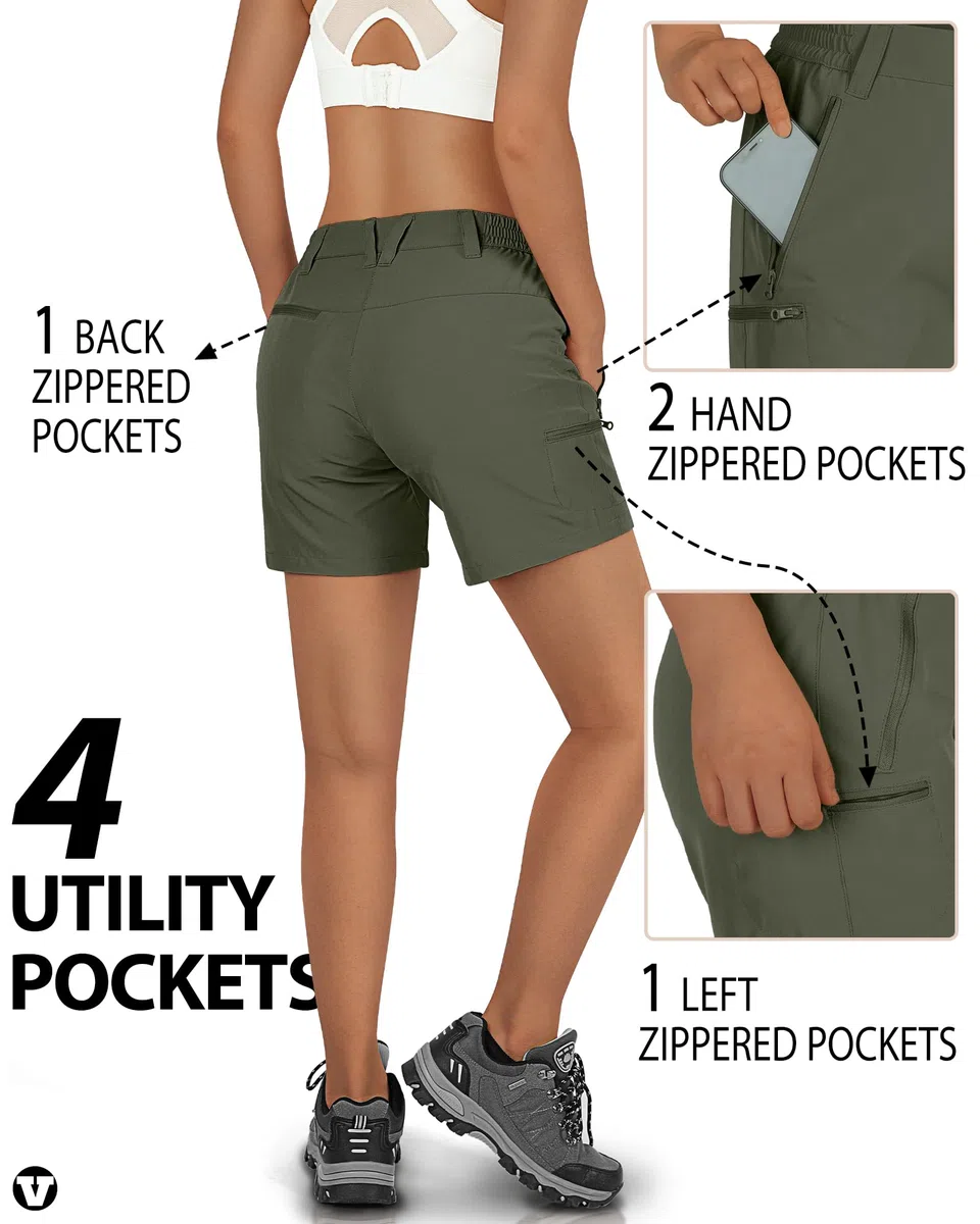 Outdoor Ventures Short court pour femme UPF50+ - Protection UV - Short de randonnée - Léger - Stretch - Séchage rapide