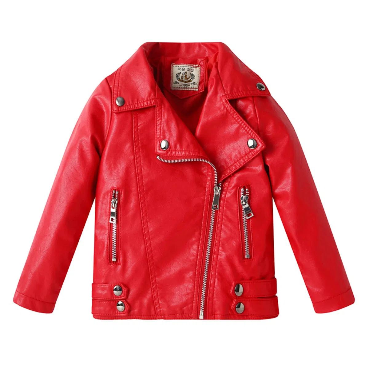 Veste de motard en cuir synthétique avec rivets pour enfants de 3 à 12 ans