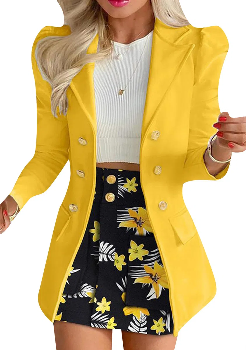 Femme Blazer Décontracté À Boutons Et Jupe De Tailleur Blazer Imprimé Et Mini-Jupe Ensemble Deux Pièces À Revers Et Double Boutonnage