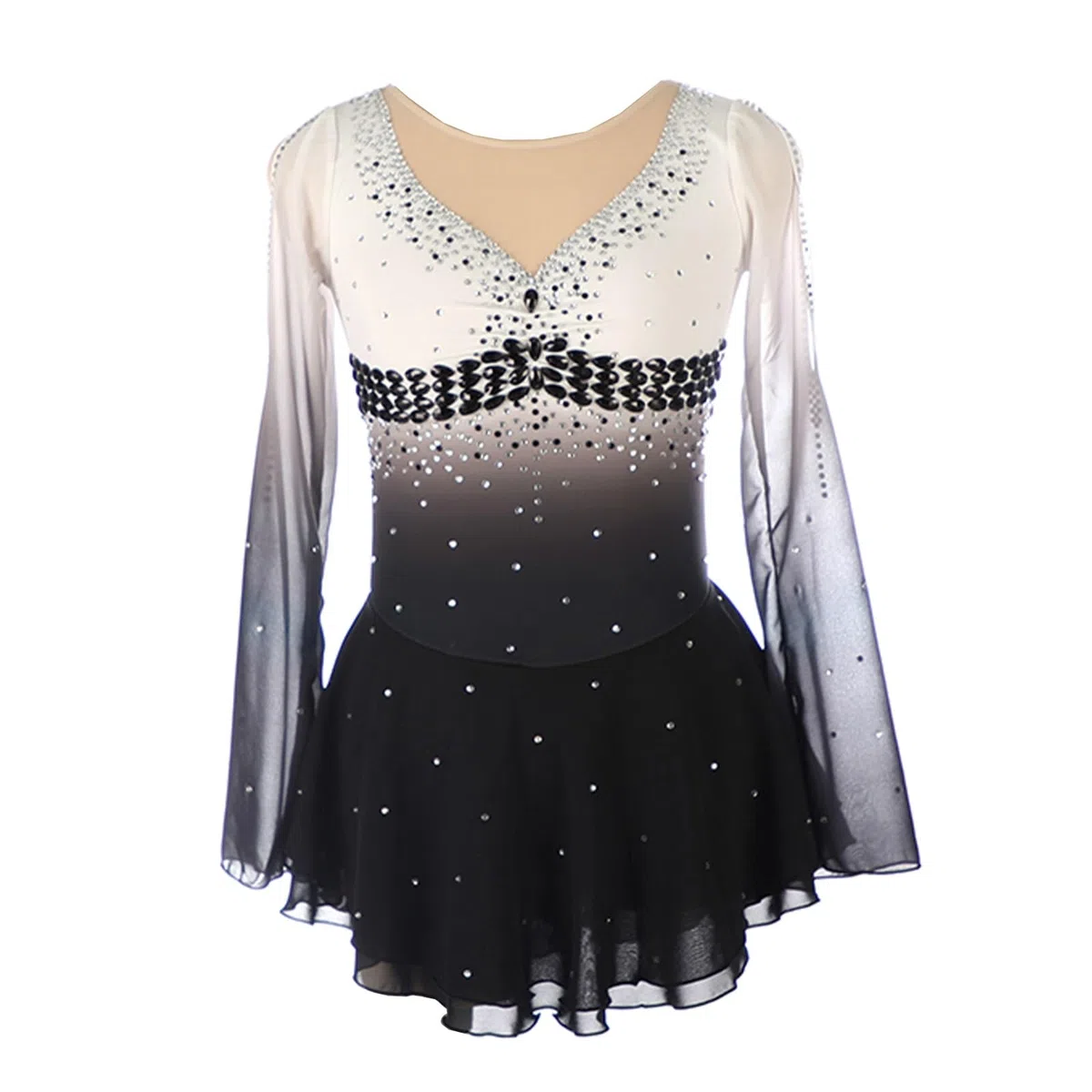 Robe de patinage artistique for filles, Patchwork dégradé, tenue de danse de compétition for femmes avec strass brillants