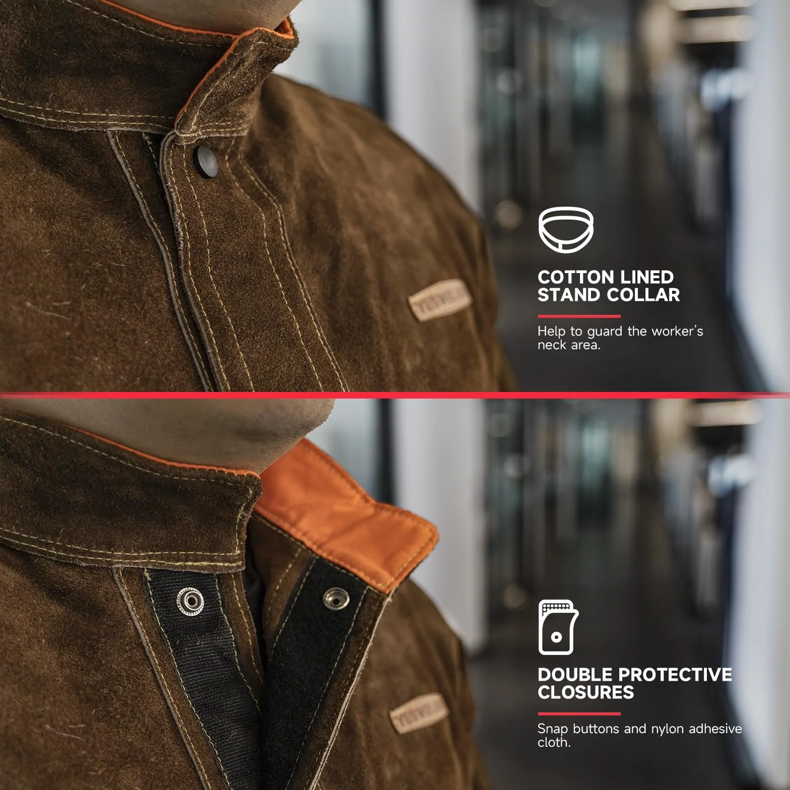 YESWELDER Veste de soudage en cuir Vestes de soudeur robustes pour hommes et femmes Manteau de soudage résistant à la chaleur et à la flamme