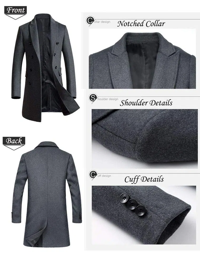 FTCayanz Manteau Homme Laine Trench Classique Business Parka Décontracté Mi-longue Duffle-Coat
