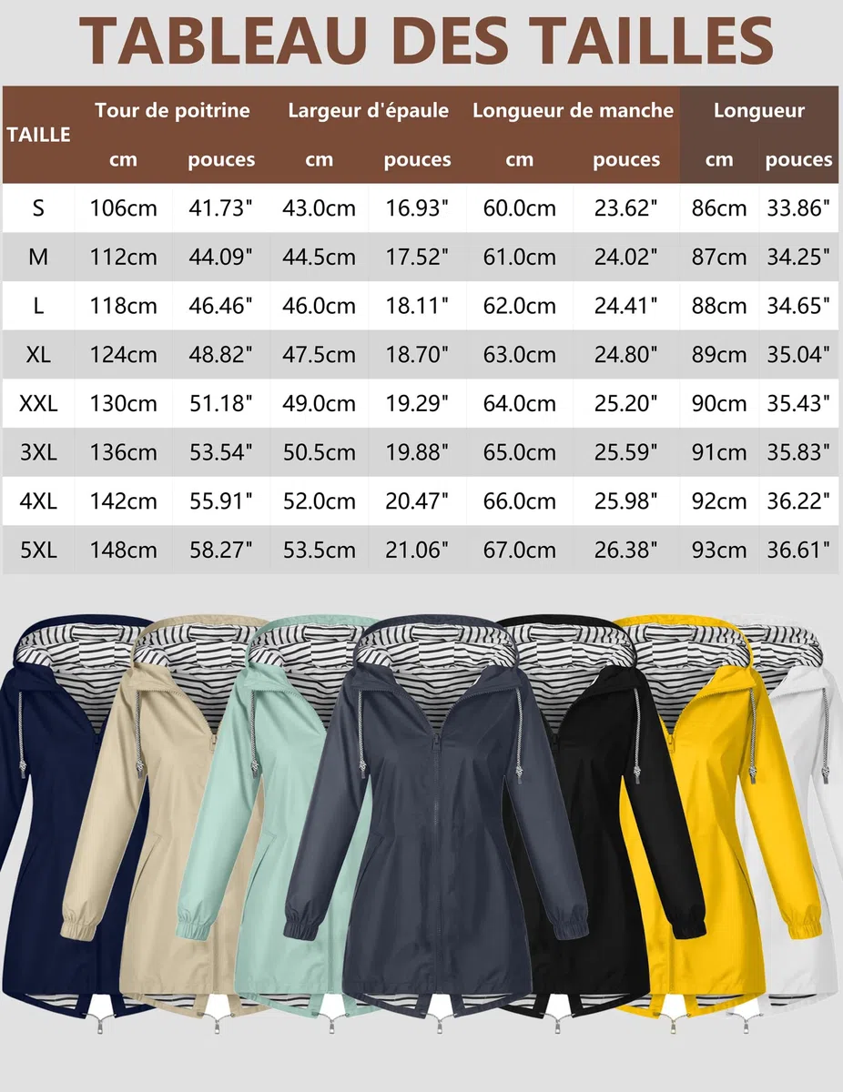 Veste Imperméable Femme À Capuche Léger Coupe-Vent Respirant Blouson de Pluie Mi-Saison Fermeture Éclair Poches Veste de Plein Air Randonnée Coupe-Vent Pliable Uni Quotidien Confortable Élégant