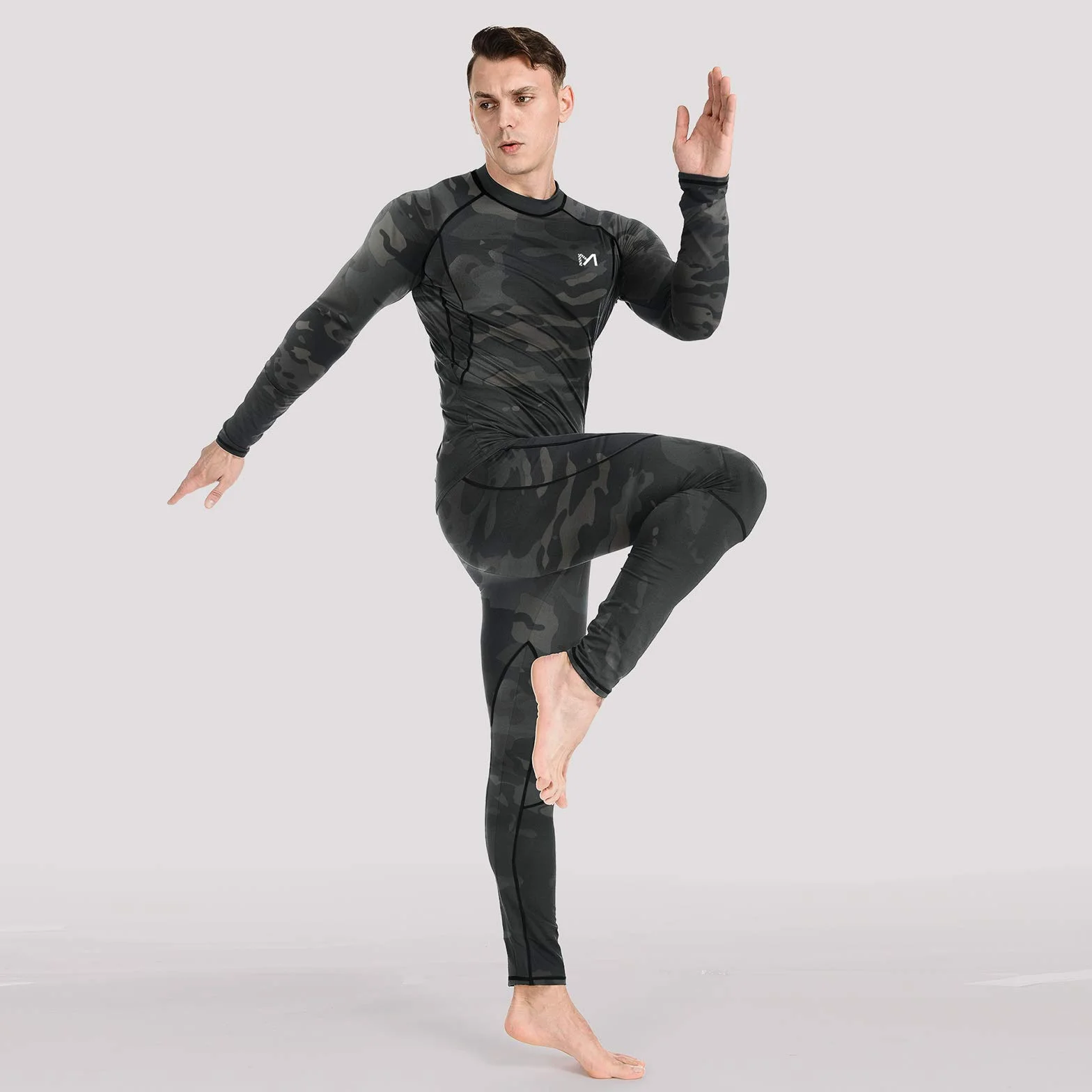 MEETYOO Ensemble de sous-Vêtements Thermiques Homme, Sport Base Layer Maillot Manches Longues + Pantalon Quick Dry Sou Vetement pour L'entraînement Ski Running Randonnée