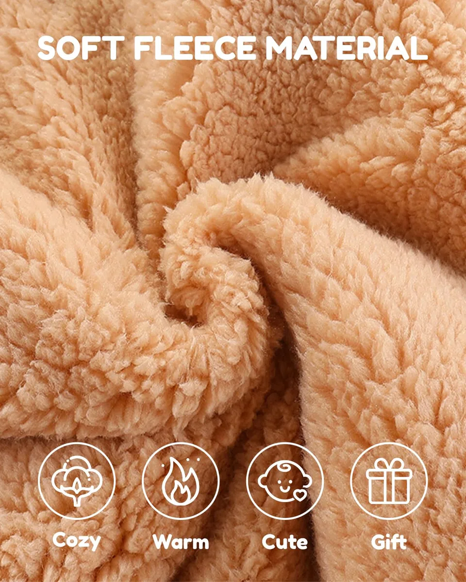 JiAmy Bébé Combinaison de Neige avec Capuche Grenouillère Tenues D'hiver Garçons Filles Bande Dessinée Ourson Barbotteuse Polaire 0-12 Mois