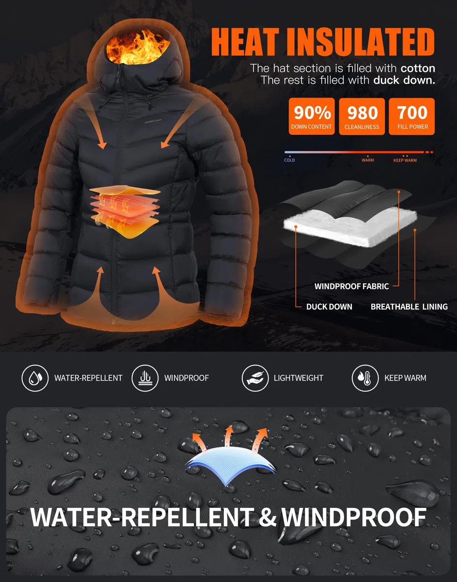 Pioneer Camp Doudoune chaude pour femme - Veste d'hiver chaude et légère - Veste matelassée - Veste à capuche d'hiver avec capuche
