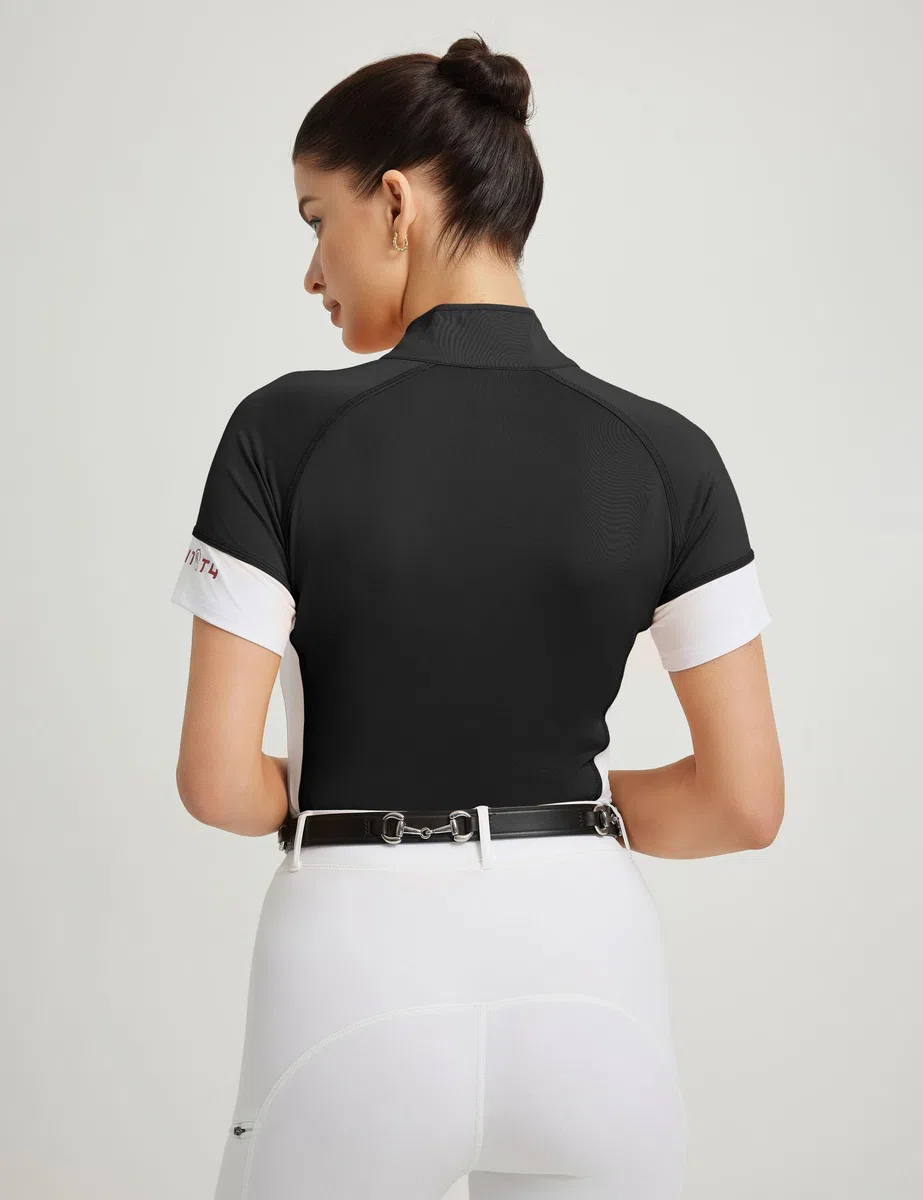 FitsT4 Sports Chemise d'équitation à manches courtes pour femme UPF50+ - Respirant - Demi-fermeture éclair