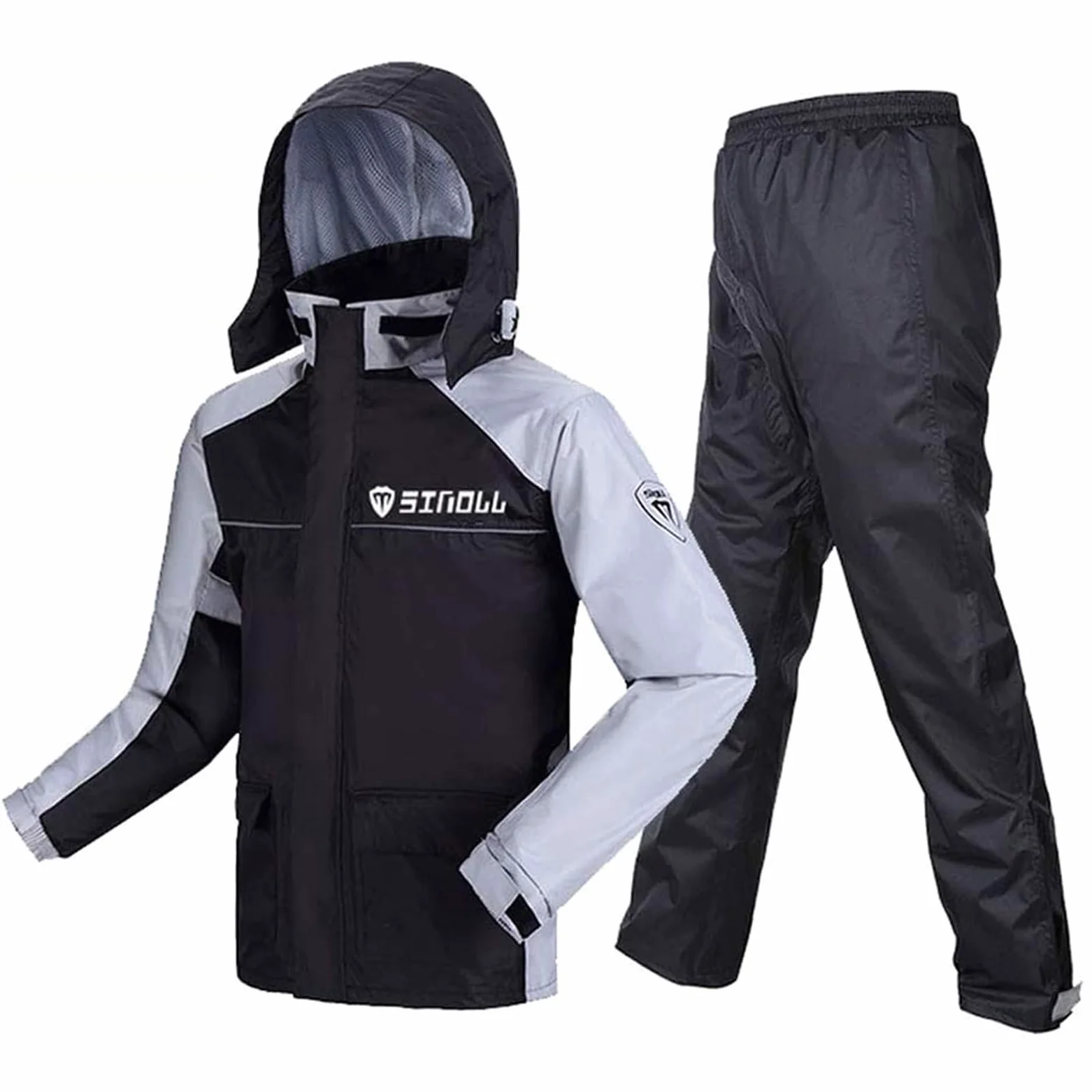 Hommes Combinaison Pluie Imperméable Moto Homme-Vêtements De Pluie Résistante À L'usure Réfléchissante Pantalon De Pluie Extérieur Homme/Femme Blouson Léger Veste De Randonnée(Gray,M)
