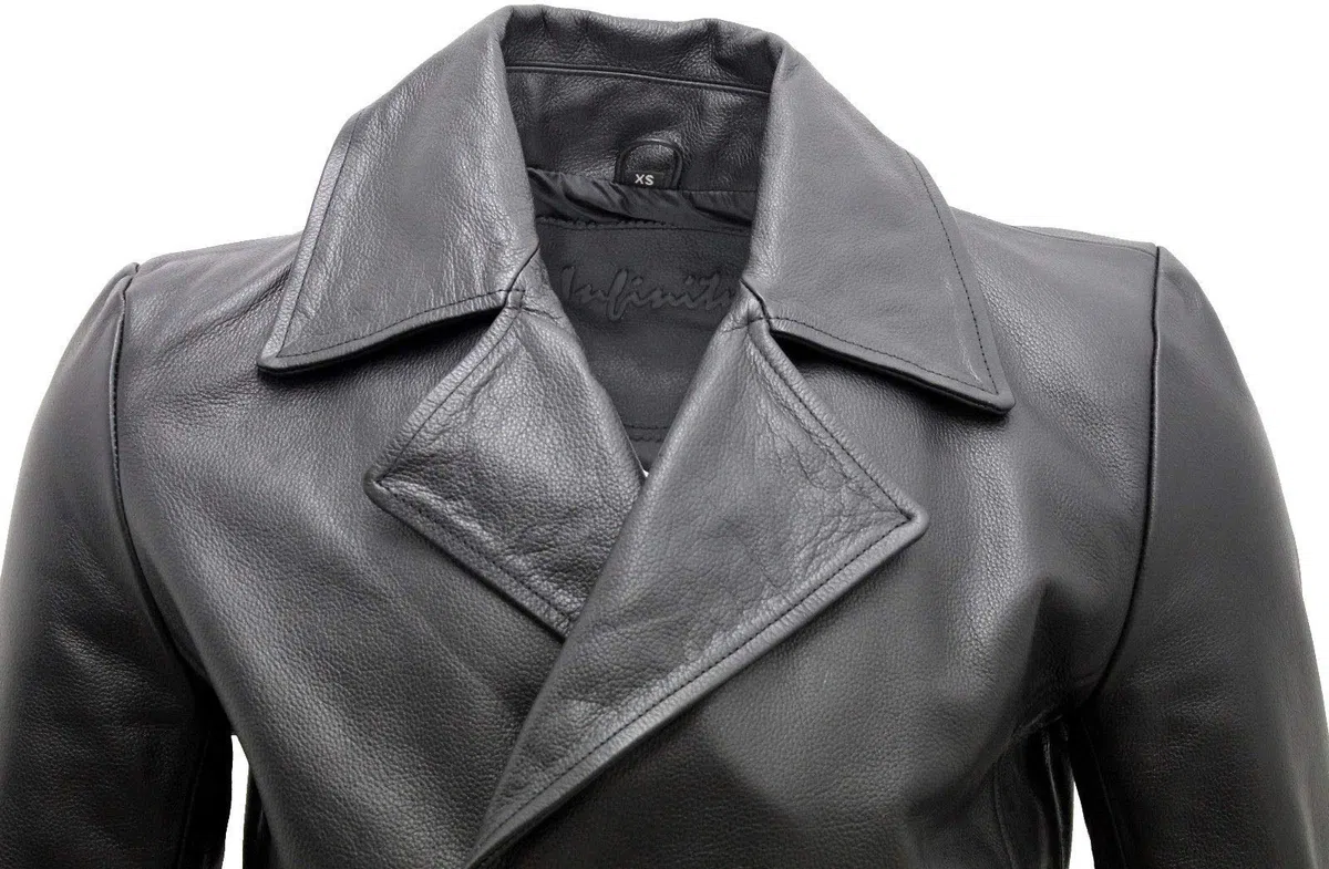 Infinity Hommes Général Longue Noir Manteau de Cuir Naval Allemand