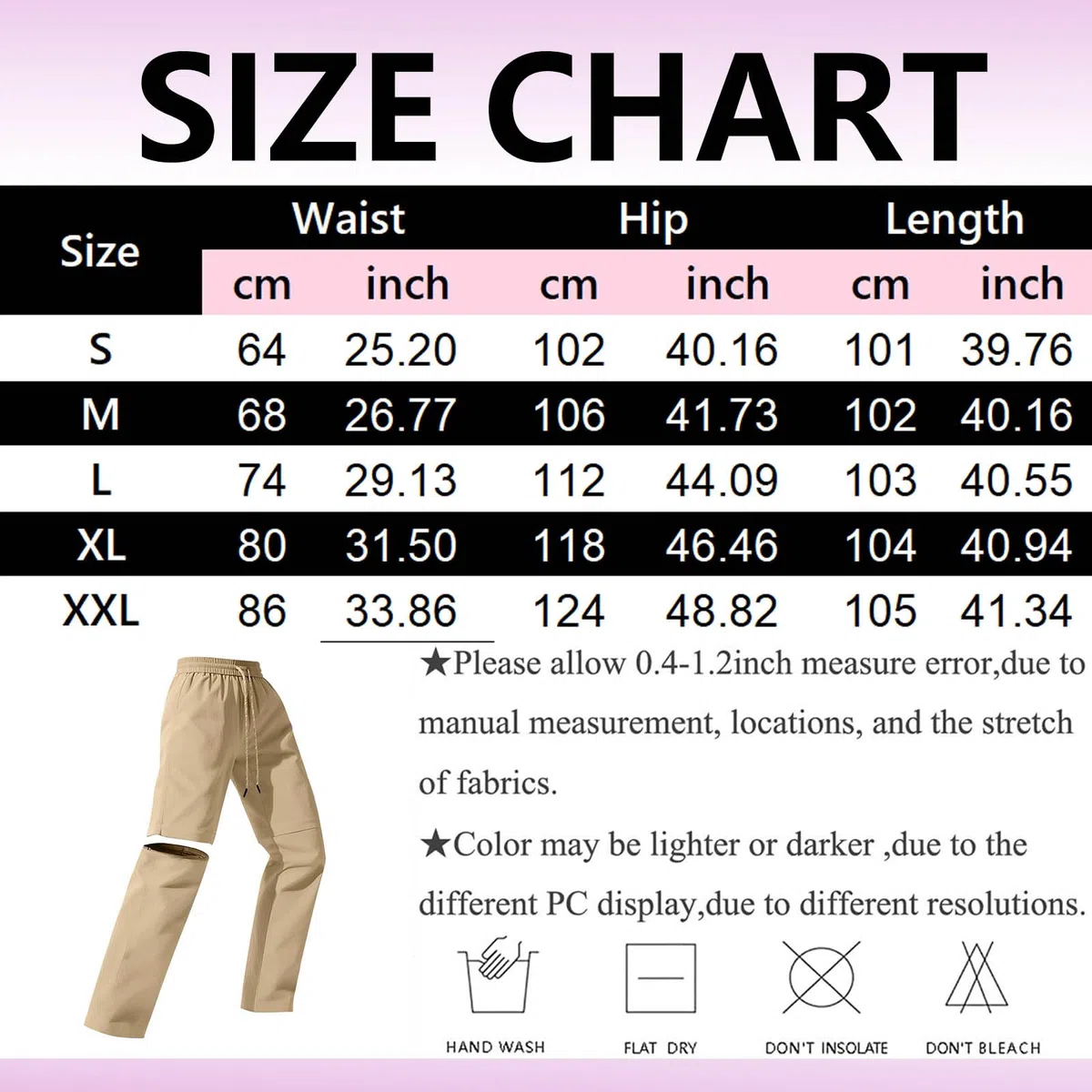 Pantalon Randonnée Femme Zippé Convertible Léger à séchage Rapide léger et Amovible étanche Respirant et à Séchage Rapide idéal pour Le Safari, pour l'été et Le Travail