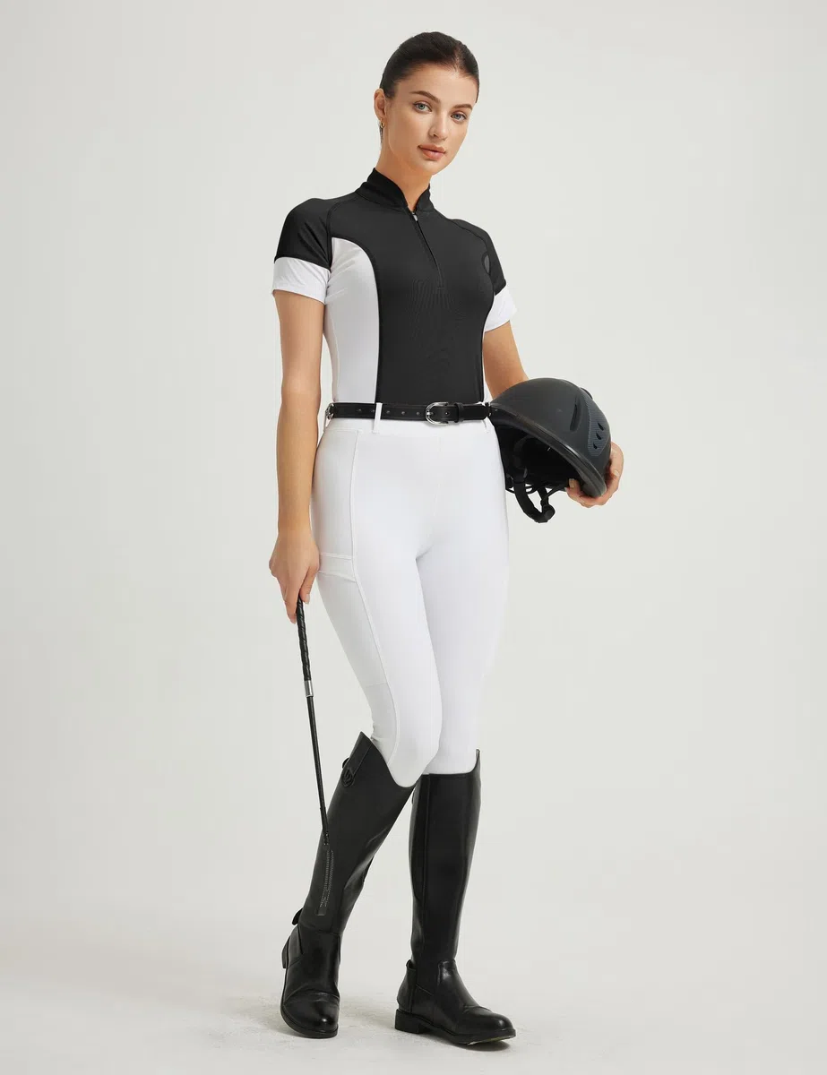FitsT4 Sports Chemise d'équitation à manches courtes pour femme UPF50+ - Respirant - Demi-fermeture éclair