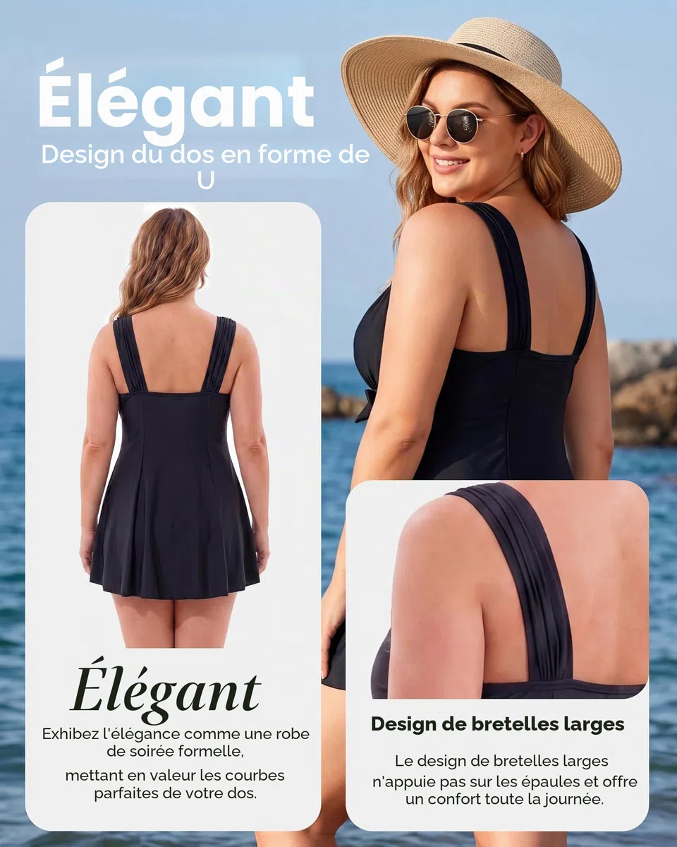 Wantdo Femme Maillot de Bain 1 Pièce Jupette Grande Taille Amincissante Slim Cache Ventre Push Up Elégant Plage Floral Robe Tankini