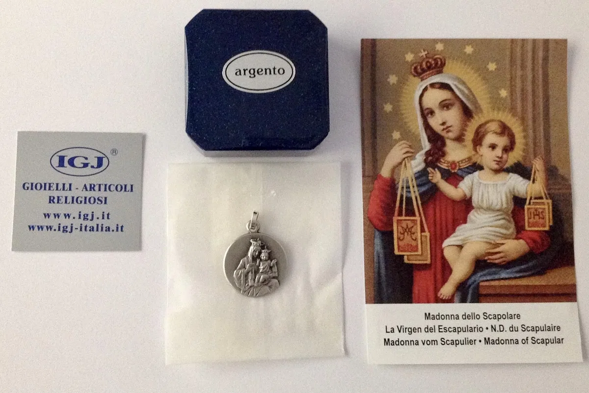 Médaille en argent 925 de Notre Dame du Scapulaire (Vierge du Mont Carmel) - Les médailles des saints patrons -100% Made in Italy