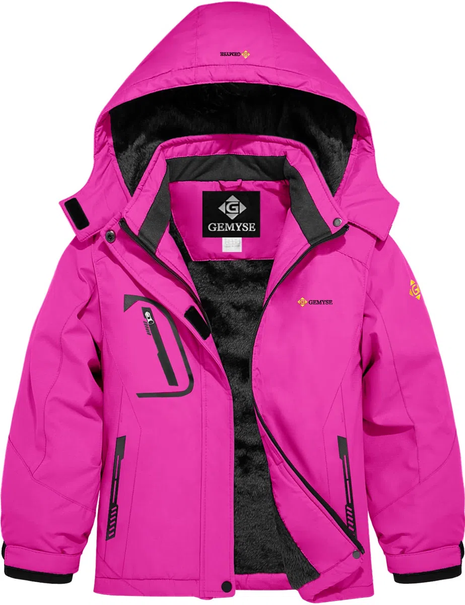 GEMYSE Veste de Ski Imperméable de Montagne pour Fille Manteau d'hiver Extérieur en Polaire Coupe-Vent avec Capuche