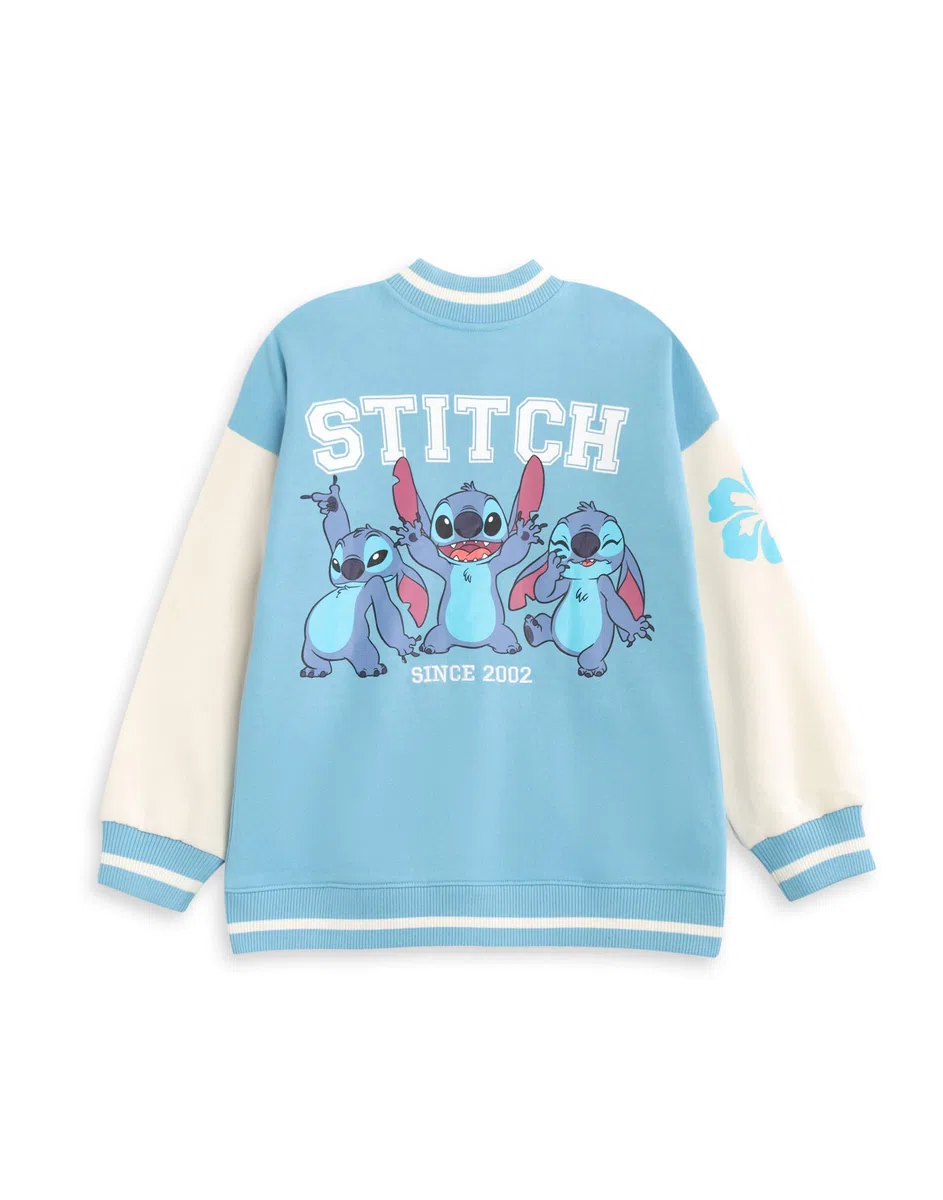 Disney Lilo et Stitch Filles Bleu Bomber Veste | Veste Varsity Streetwear avec Stitch Graphics | Vêtements décontractés à manches longues pour enfants