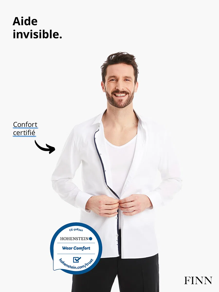 FINN T-Shirt Anti-Transpiration pour Hommes avec col en V et Patchs intégrés aux aisselles pour la Forte Transpiration - Maillot de Corps Contre Les odeurs et Les Taches de Sueur