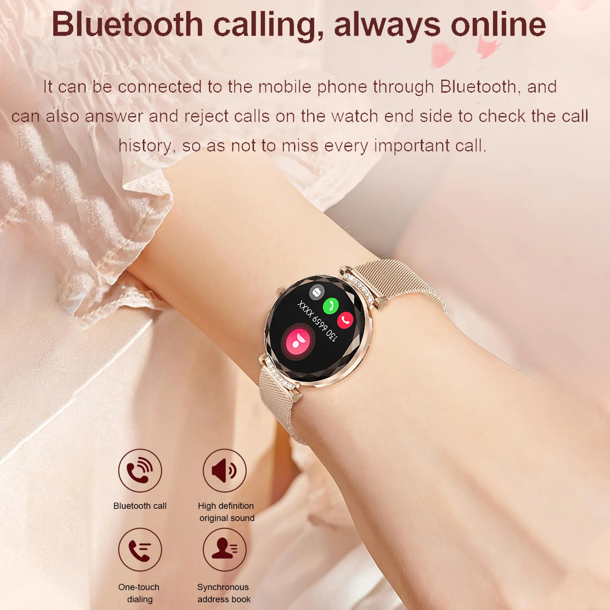 LONGLU Montre Intelligente pour Femmes avec Appel téléphonique Bluetooth pour iPhone et téléphones Android Tracker de Fitness Multi-Sport avec réponse/appels imperméable (Argenté)