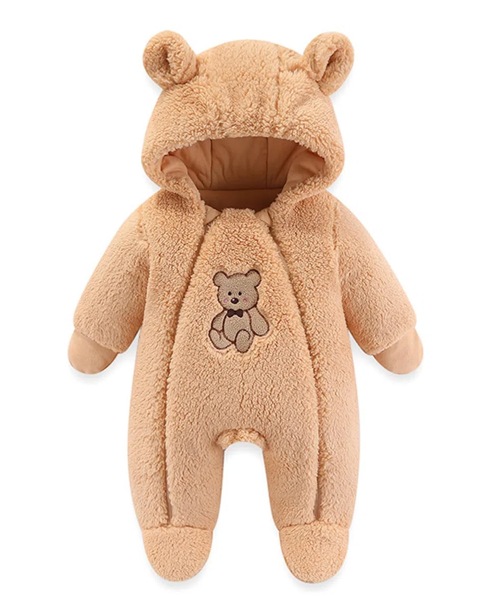 JiAmy Bébé Combinaison de Neige avec Capuche Grenouillère Tenues D'hiver Garçons Filles Bande Dessinée Ourson Barbotteuse Polaire 0-12 Mois