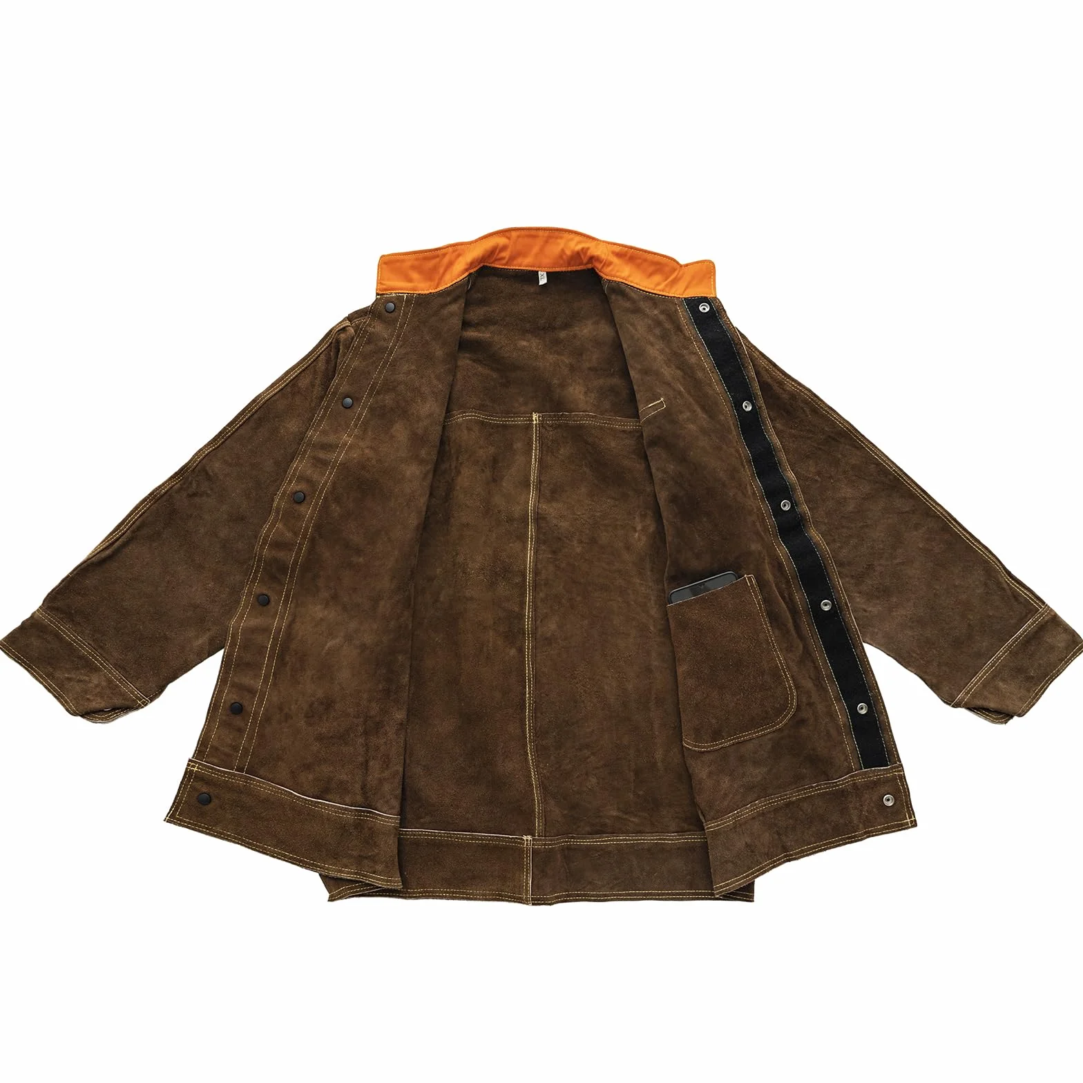 YESWELDER Veste de soudage en cuir Vestes de soudeur robustes pour hommes et femmes Manteau de soudage résistant à la chaleur et à la flamme