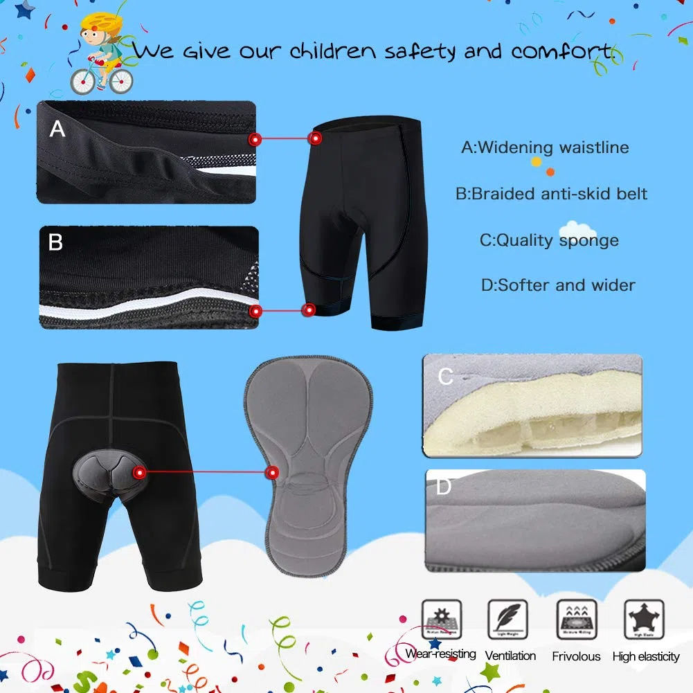 Ensemble De Vêtements De Cyclisme pour Enfants Garçons Maillots Filles Jersey À Manches Courtes + Short avec 3D Rembourré Coussin