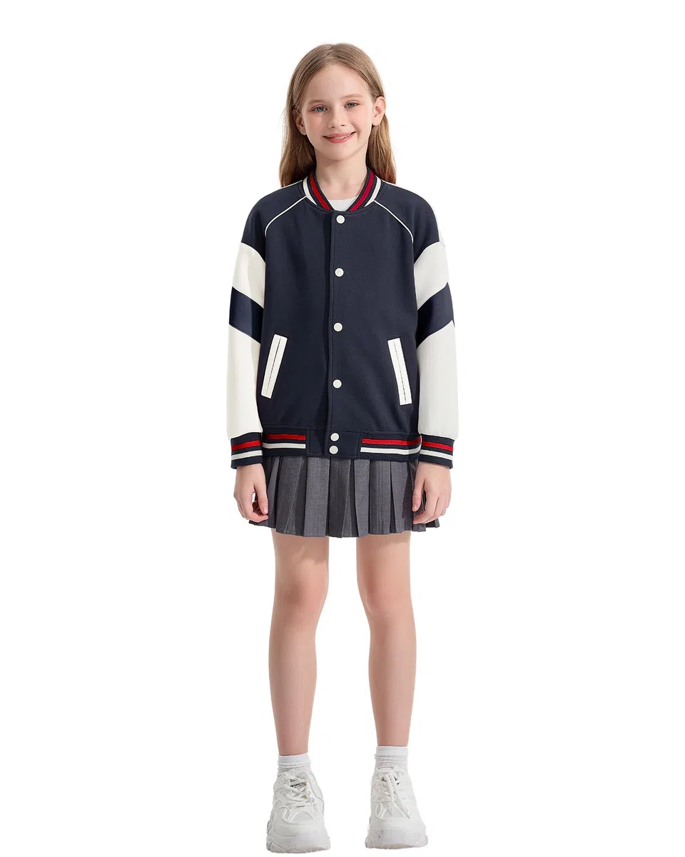 Rolanko Veste de Baseball pour Filles, Style Universitaire D'école avec Poches, Garçons Manteau Aviateur, Blousons pour Enfants