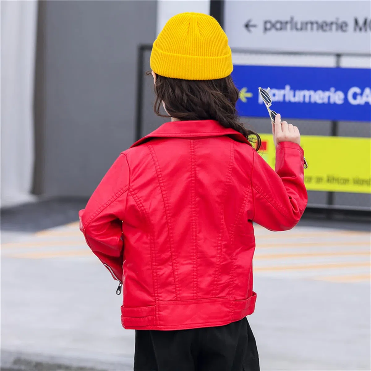 Veste de motard en cuir synthétique avec rivets pour enfants de 3 à 12 ans