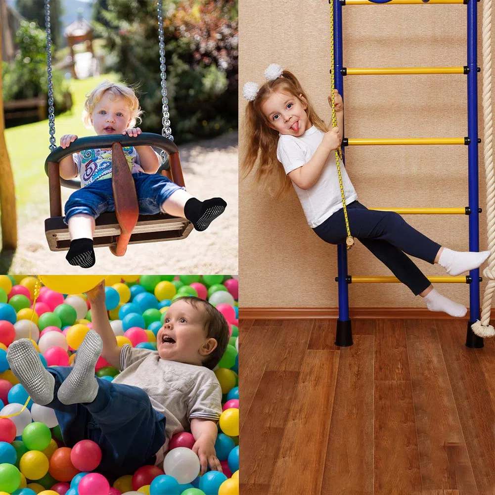 Lot de 12 paires de chaussettes antidérapantes pour tout-petits de 1 à 10 ans, garçons et filles