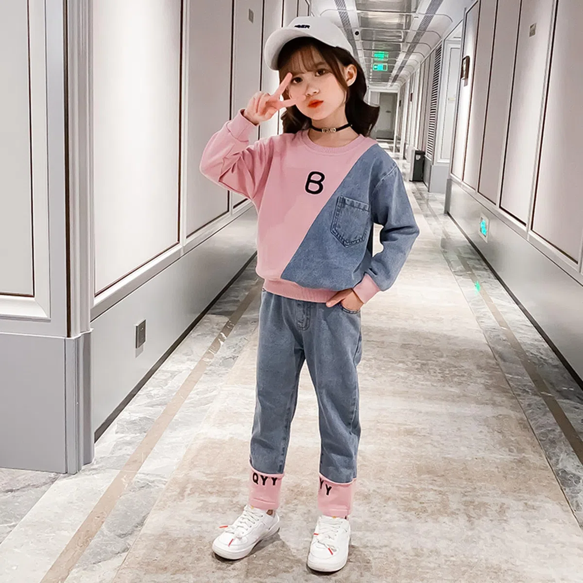 amropi Filles Ensembles Pantalon et Haut Sweats Survêtement Jeans Jogging Vêtement pour 3-12 Ans