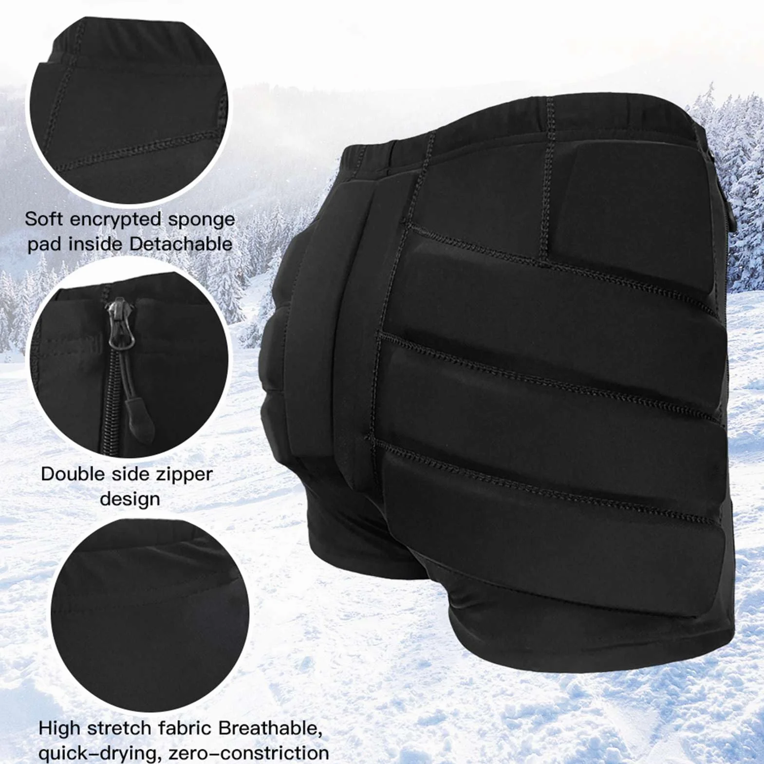 Protections de Hanches pour Enfants, Short, Coccyx et Fesses, équipement de sécurité pour Le Patinage à roulettes, Tissu Extensible Respirant, Fermeture éclair Facile, Rembourrage