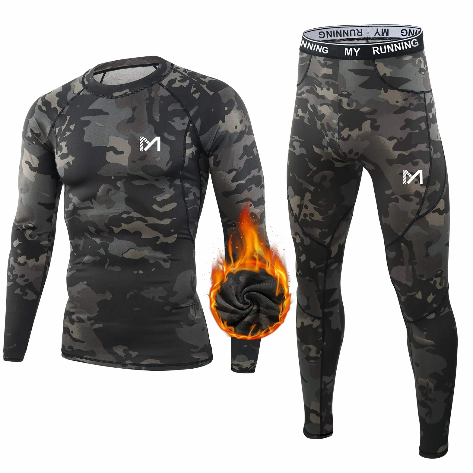 MEETYOO Ensemble de sous-Vêtements Thermiques Homme, Sport Base Layer Maillot Manches Longues + Pantalon Quick Dry Sou Vetement pour L'entraînement Ski Running Randonnée