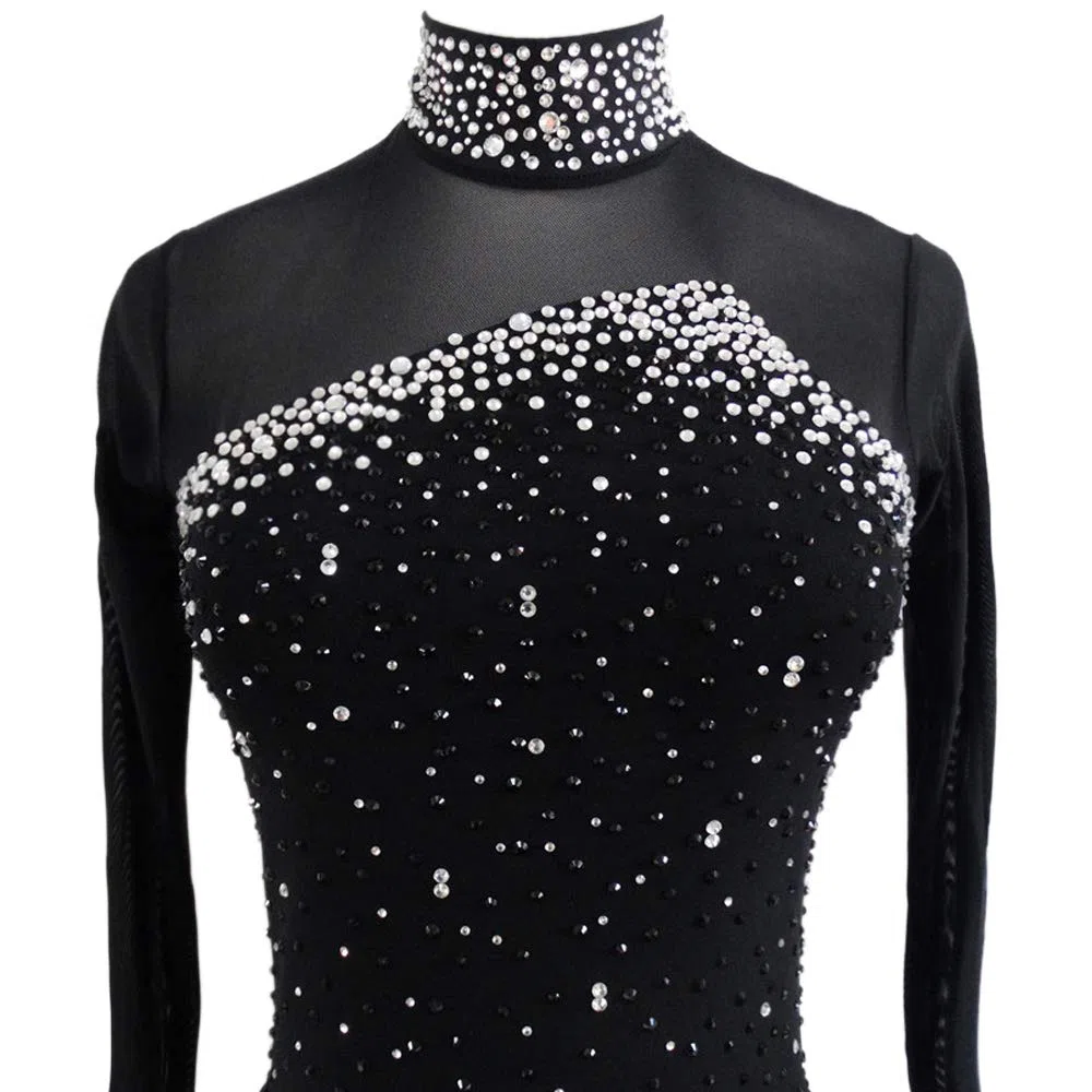 LIUHUO Robe de Patinage Artistique pour Filles et Adolescentes, Costume de Patinage sur Glace Noir