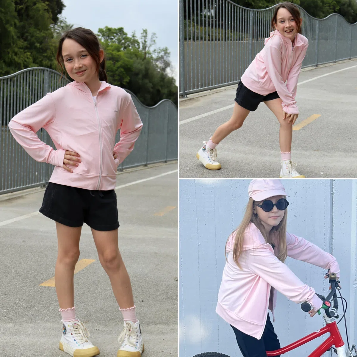 Rolanko Veste Fille à Manches Longues Protection Estivale Contre les Rayons UV Capuche à Séchage Rapide Avec Trous pour Les Pouce pour Enfants