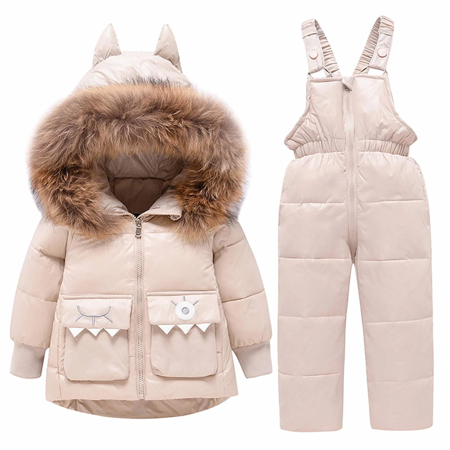 amropi Combinaison de Ski Bébé Filles Veste de Duvet à Capuche et Pantalons de Neige 2 Pièces Hiver Ensemble de Ski pour 1-5 Ans