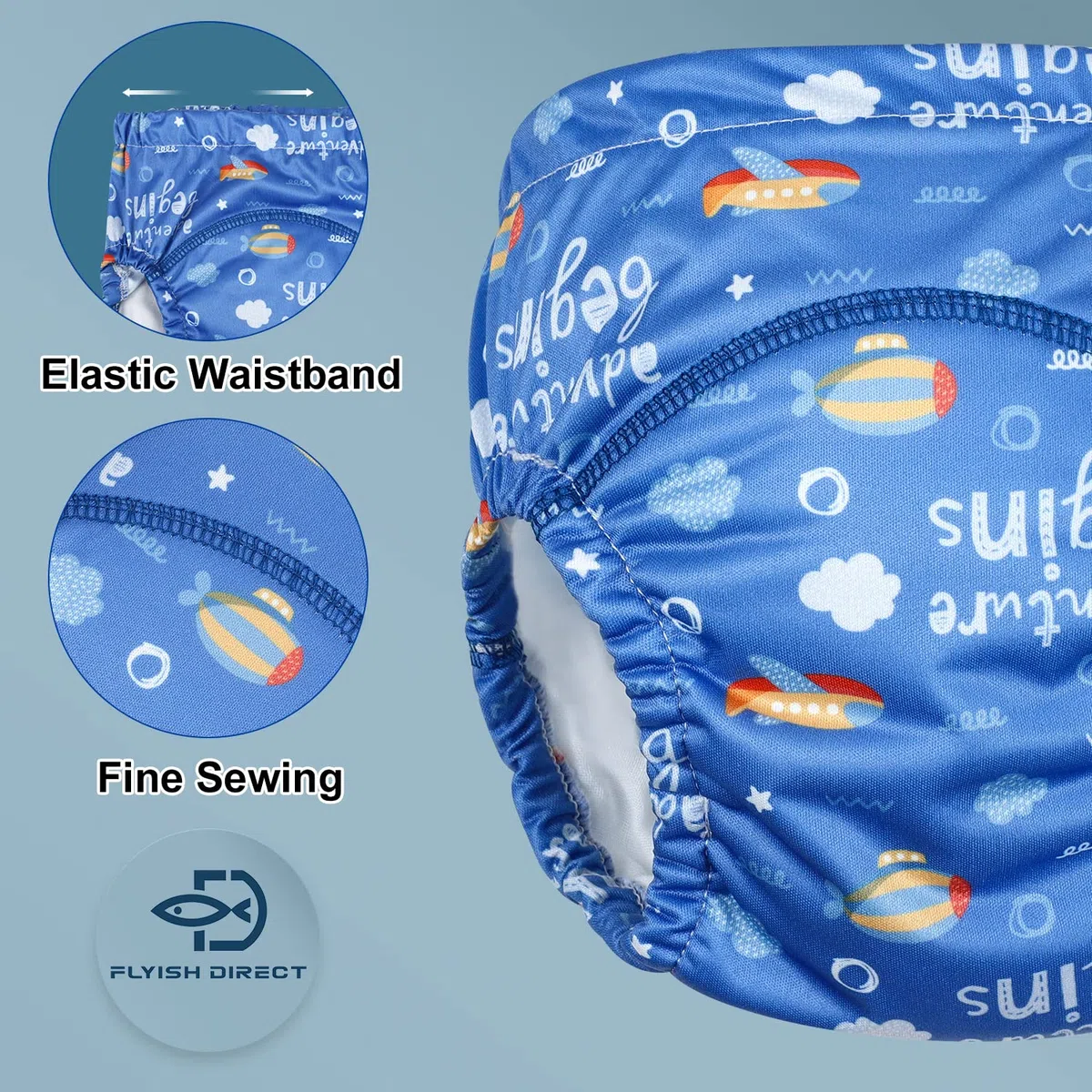 FLYISH DIRECT Imperméable Culotte Apprentissage Propreté Garcon, Anti-fuite Culotte d'apprentissage Lavable, Culotte d Apprentissage Enfant en Coton, 6 Paires, Voyage bleu, 5 ans
