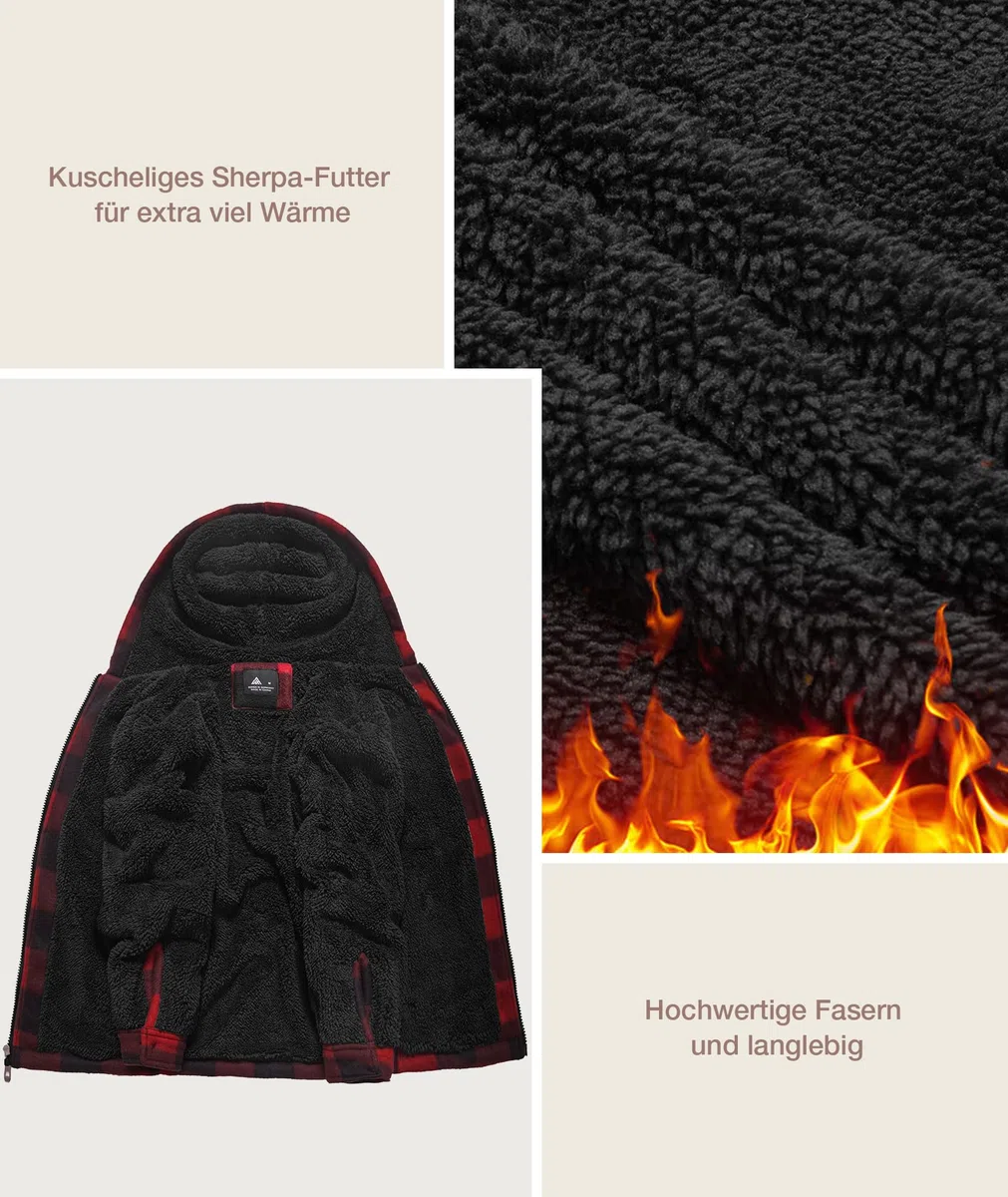 zitysport Veste Chemise Garçon Épaisseur Hoodie Veste à Carreaux Enfants avec Fermeture Flanelle Chaude Garçons Sweat Capuche Extérieure Vestes d'hiver Doublées Pour Garçon Poche