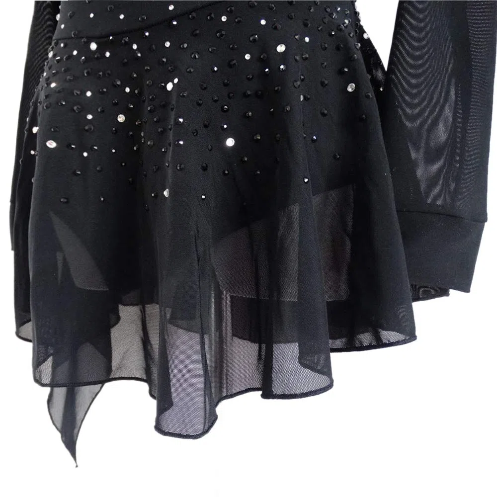 LIUHUO Robe de Patinage Artistique pour Filles et Adolescentes, Costume de Patinage sur Glace Noir