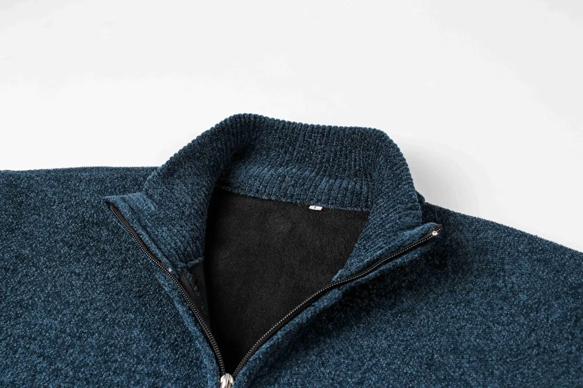Maille pour Homme avec Col Droit Cardigan Veste en Maille Ouvrez Front Zippé Gilet Automne Hiver Sweatshirt Chaud Pull Sweat Hiver Blouse